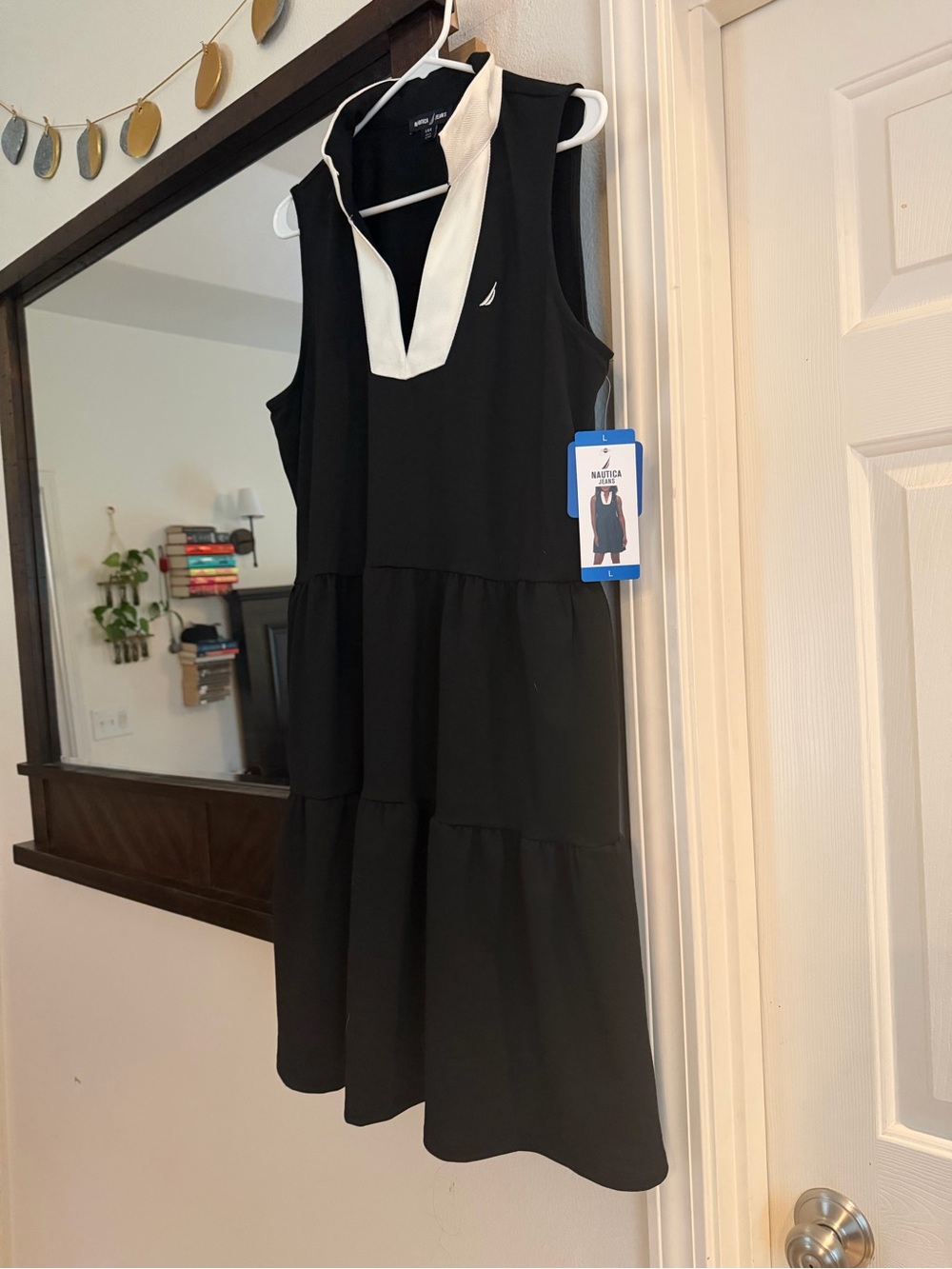 Nautica Black Dress with White V-Notch Collar